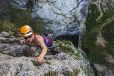 Rock climbing in Julian Alps in Slovenia.