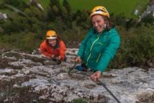 Via ferrata Mojstrana two girls climbing on Triglav fairytale route