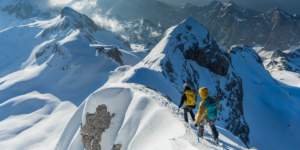 Descending from Triglav mountain in winter conditions