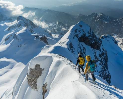Descending from Triglav mountain in winter conditions