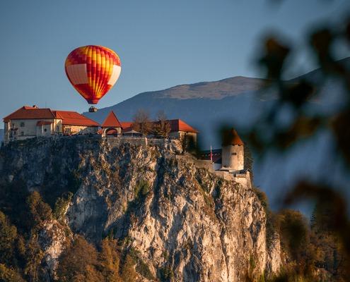 Hot Air Balloon in Lake Bled