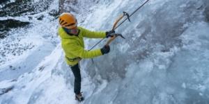 Ice climbing on top rope in Julian Alps