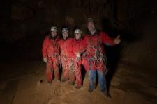 Happy cavers in the cave near Lake Bled
